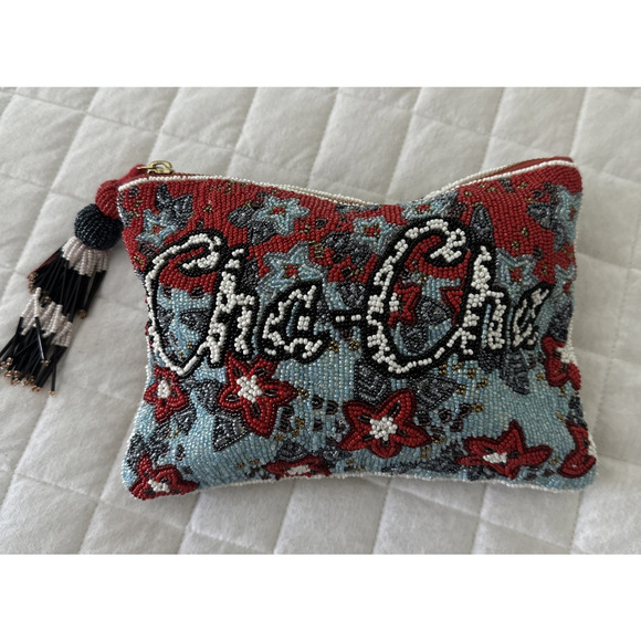 ANTHROPOLOGIE Beaded Clutch Womens Cha Cha Tasseled Zippered Bohemian Retro Bag - Picture 1 of 13